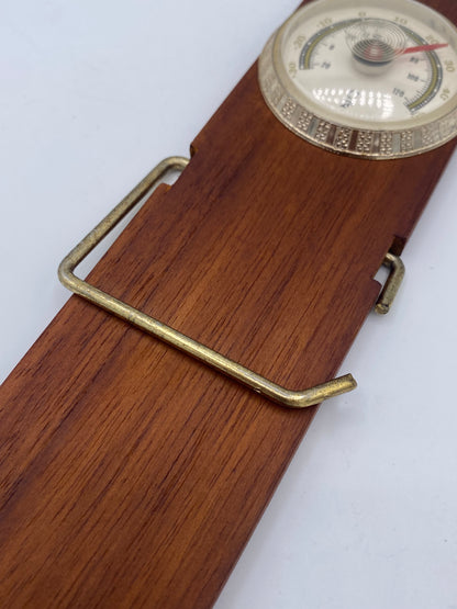 Vintage noterulle-holder med termometer. Teak og messing. Dansk. Midt 20. årh