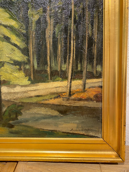 Henning Schiøler (1898-1966). Oliemaleri af Ordrup Krat. Fra 1919.
