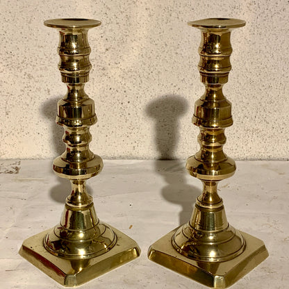 Antikke engelske messing lysestager, fra 1800 tallet.