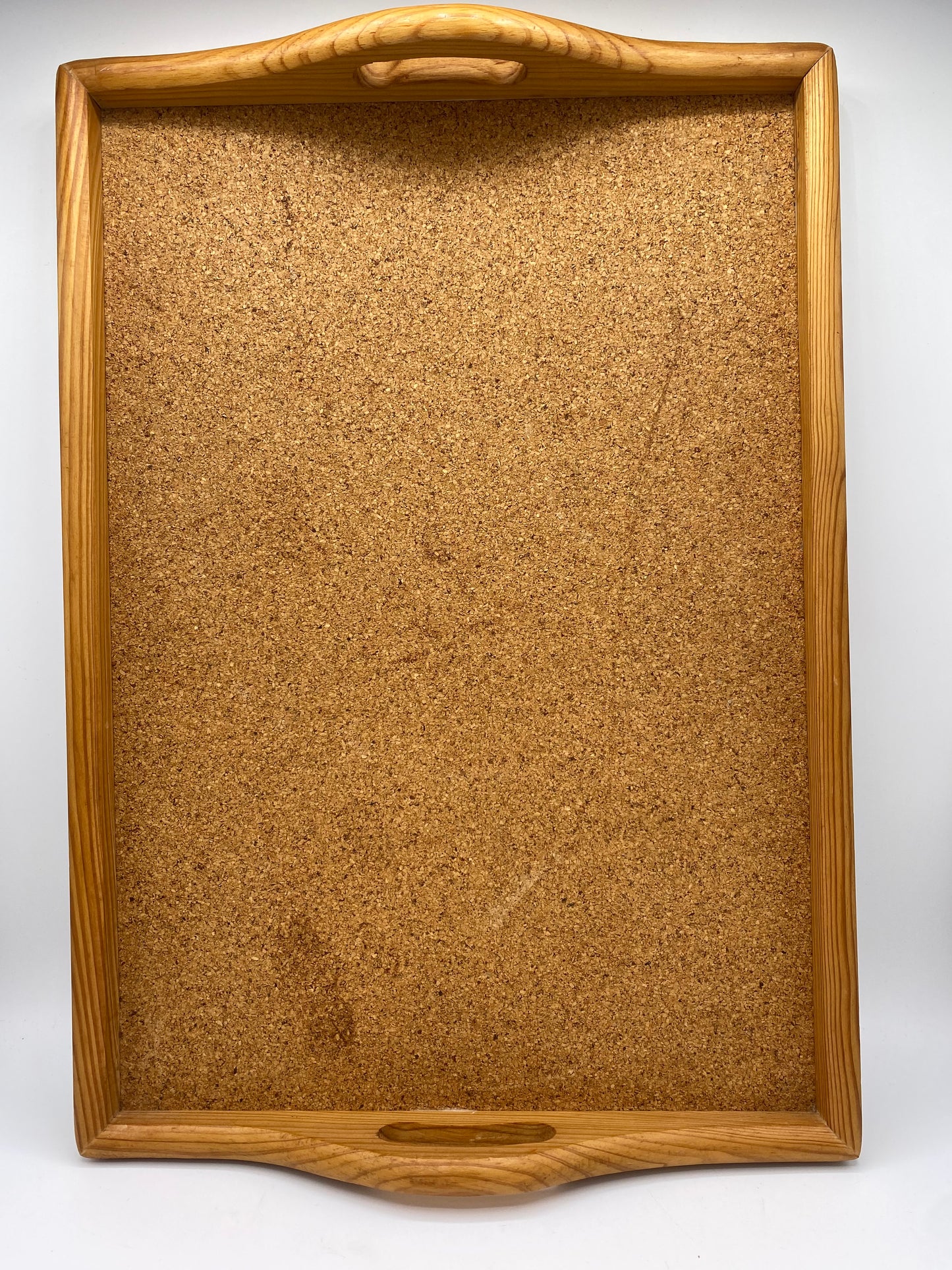 Vintage midcentury modern serveringsbakke i træ og kork. Lys træ. Dansk. 20. årh
