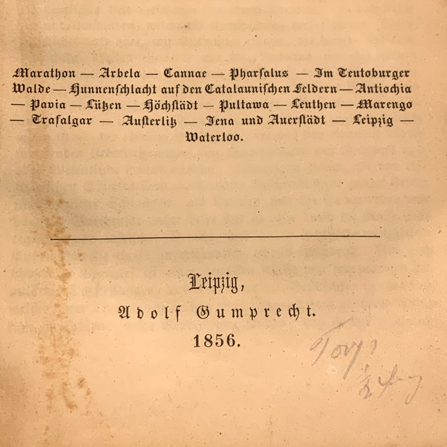 Carl Gustav von Berneck, Das Buch der Schlachten, 1. Udgave, fra 1856. Antikvarisk tysk bog.