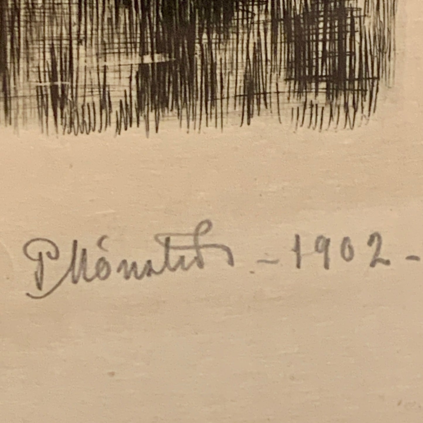 Peder Mørk Mønsted (f.1859-1941.) Radering af skovparti, fra 1902.