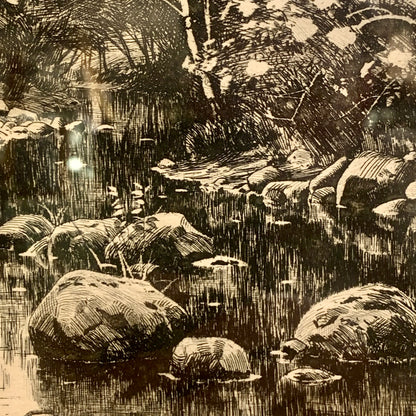 Peder Mørk Mønsted (f.1859-1941.) Radering af skovparti, fra 1902.