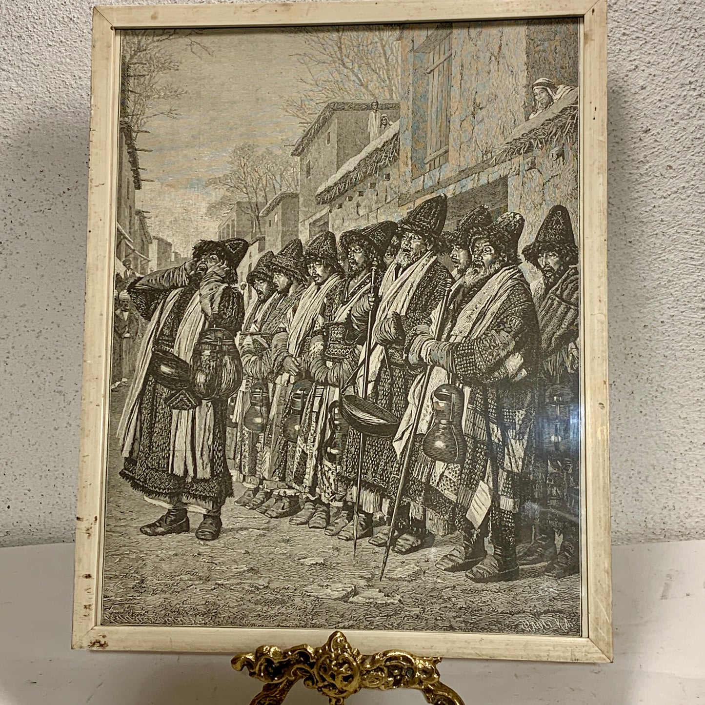 Antique Danish woodcut. Singing Dervishes. From 1887.