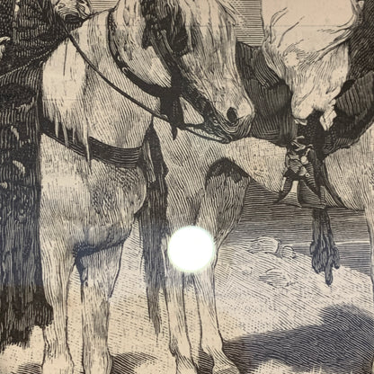 Antique Danish woodcut. Tunisians at Outpost. From 1881.