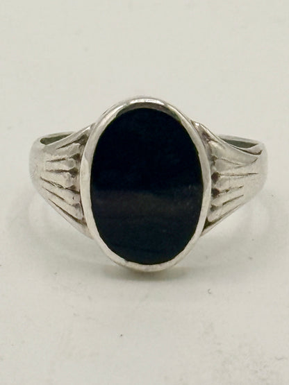 Ældre sterling sølv og onyx signet herrering, fra midt 20. årh