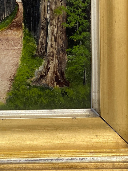Holga Reinhard (1853-1902). Naturalistisk oliemaleri af en skovallé. Danmark. Fra slut 19. årh.