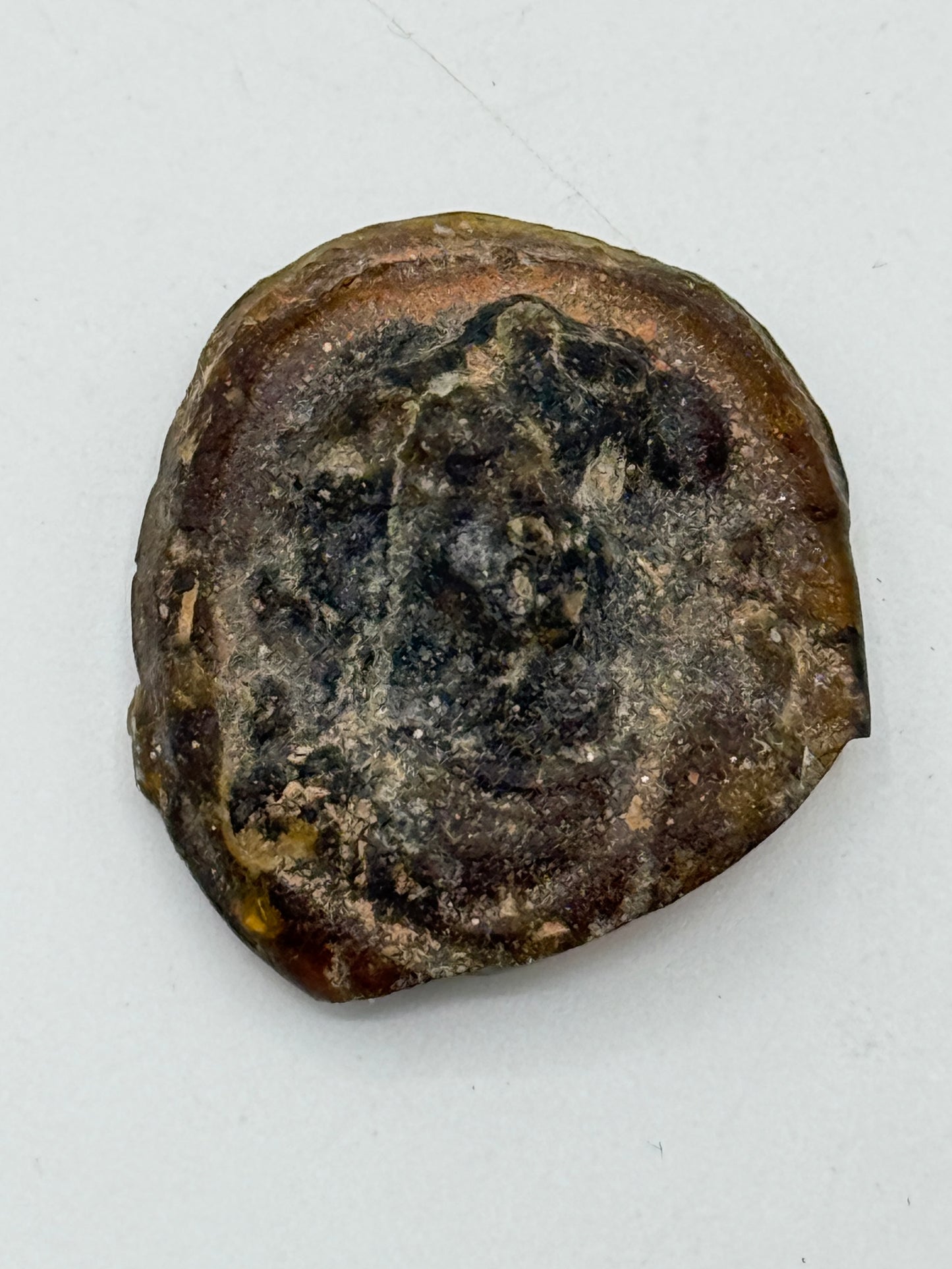 Oldsag. ca. 2000 år gl. Teaterbillet i glas. Græsk/Indisk kultur. Gandhara/ Baktrisk Afghanistan