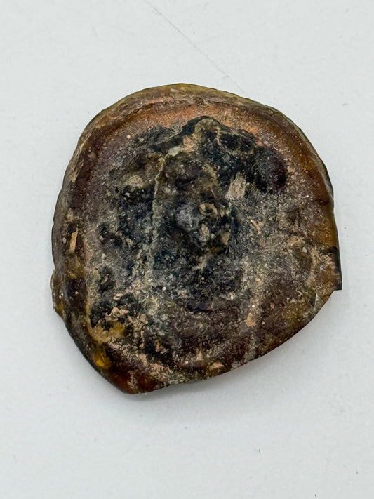 Oldsag. ca. 2000 år gl. Teaterbillet i glas. Græsk/Indisk kultur. Gandhara/ Baktrisk Afghanistan