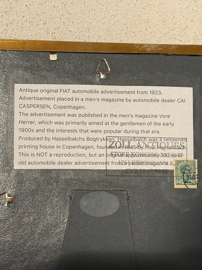 Antik original FIAT Automobil reklame, fra 1923
