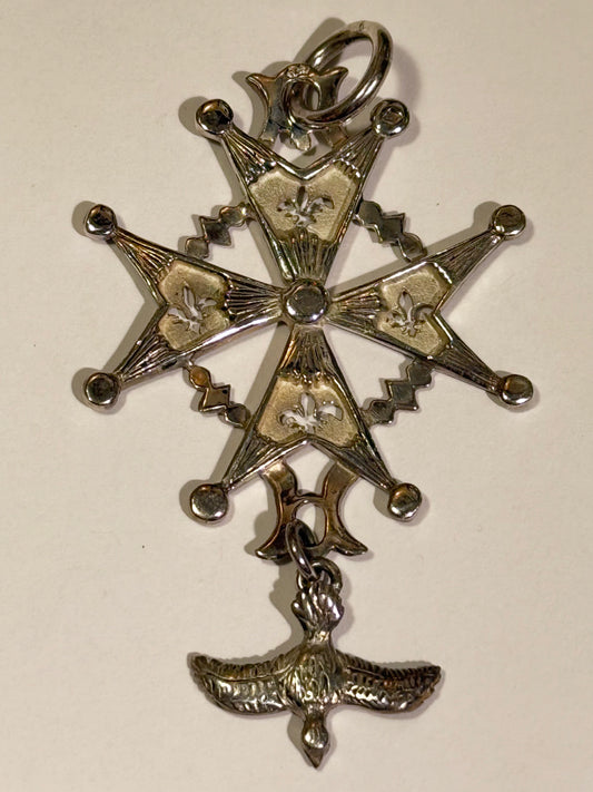 Fransk Huguenot kors vedhæng i sølv. Midt 1900 tallet