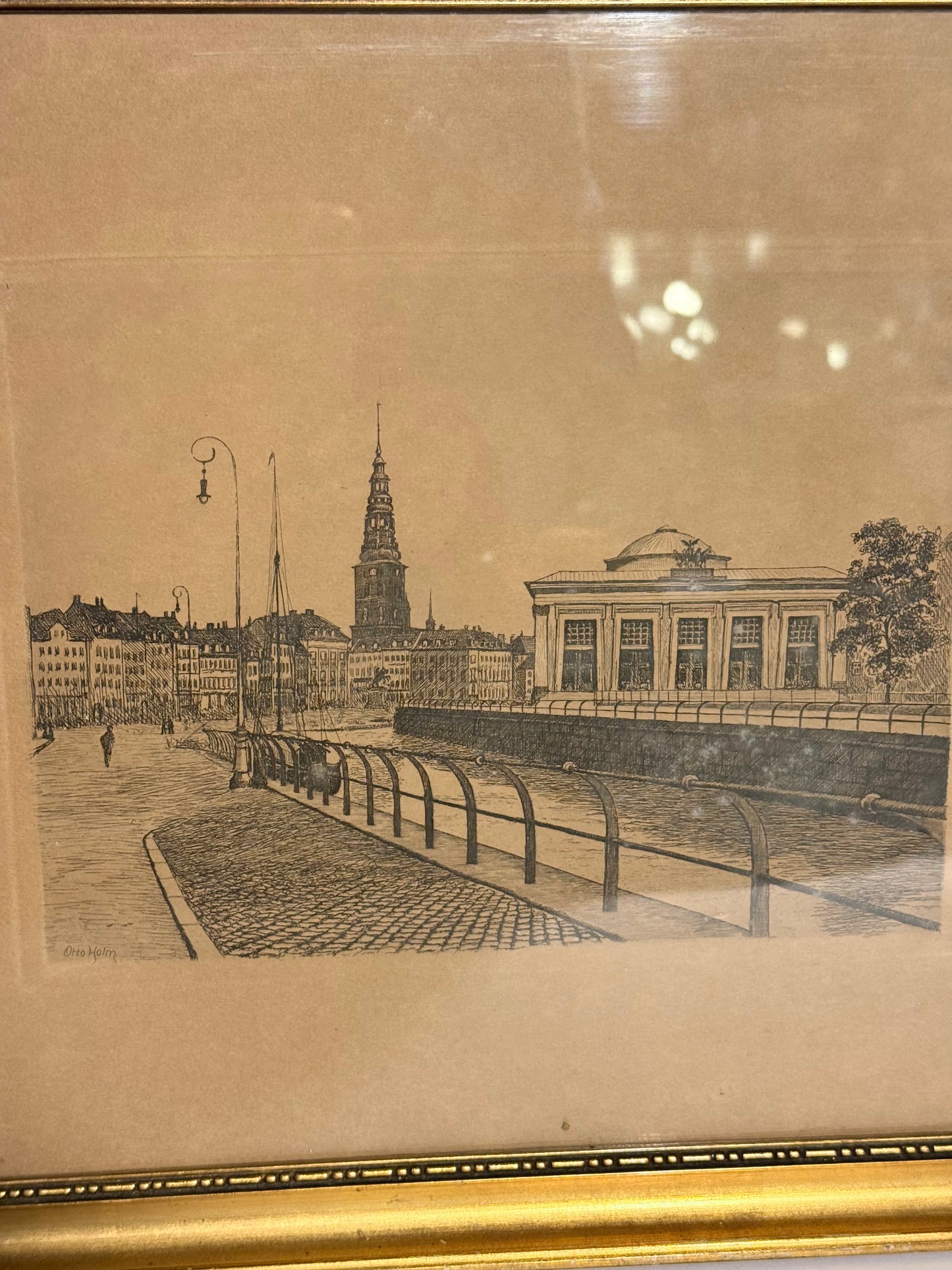 Otto Holm (f.1879-1966) Radering fra Gl.Strand, Kbh. Fra start 1900 tallet