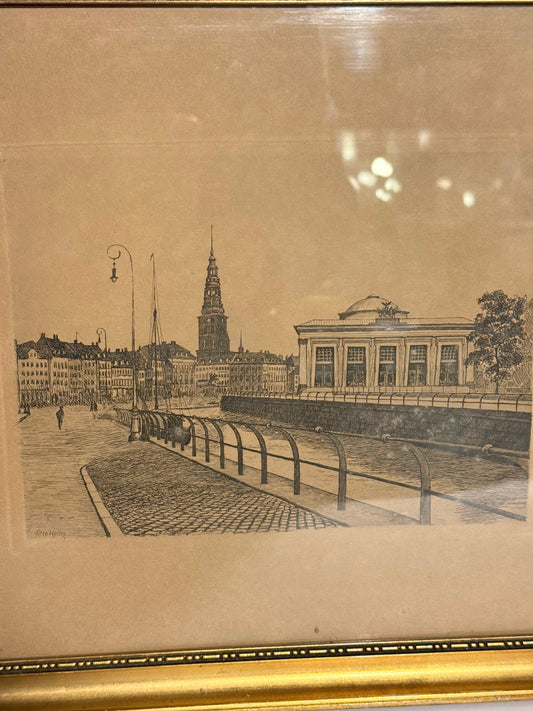 Otto Holm (f.1879-1966) Radering fra Gl.Strand, Kbh. Fra start 1900 tallet