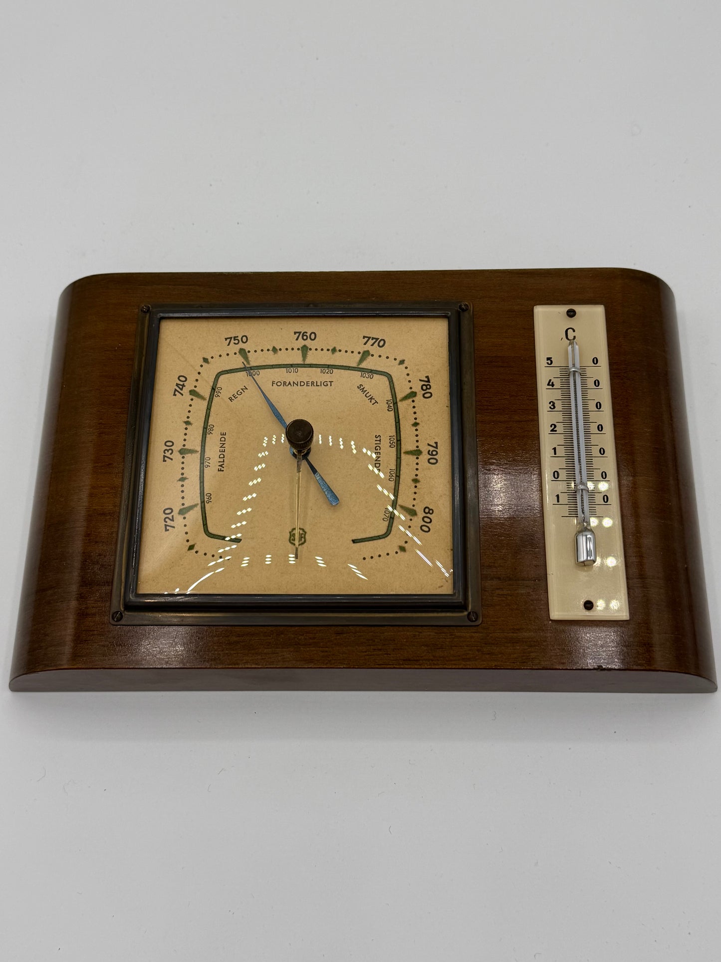 Art Deco SBF Barometer med thermometer. Danmark. Start/midt 20.Årh