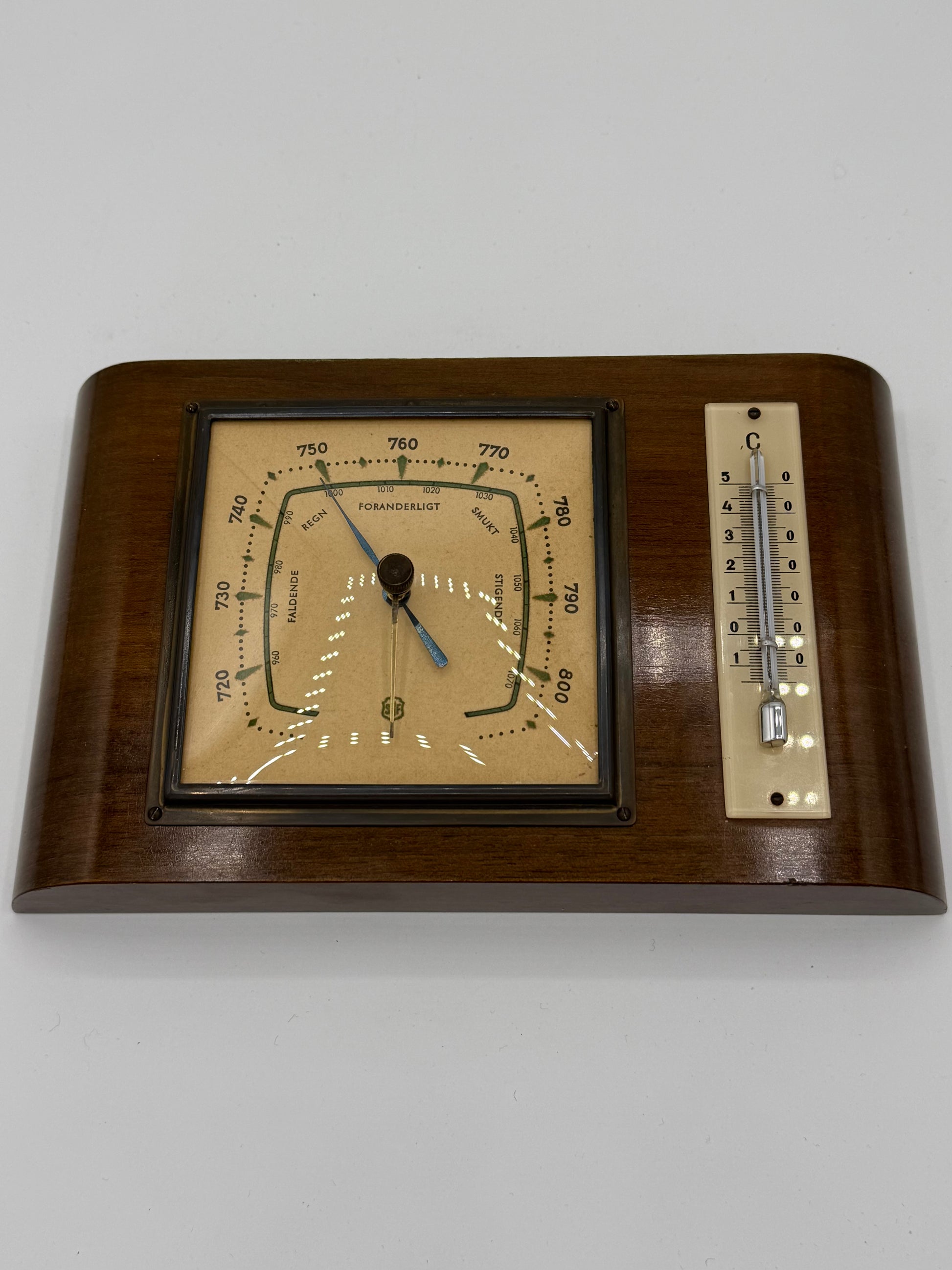 Art Deco SBF Barometer med thermometer. Danmark. Start/midt 20.Årh