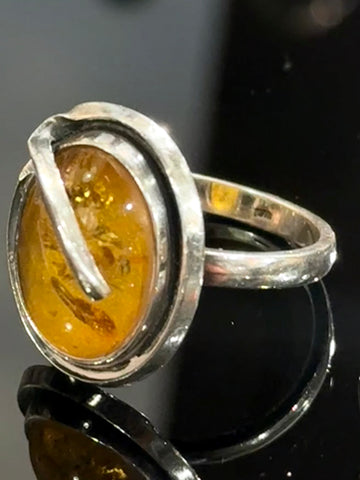 Vintage sterling sølv & rav ring.