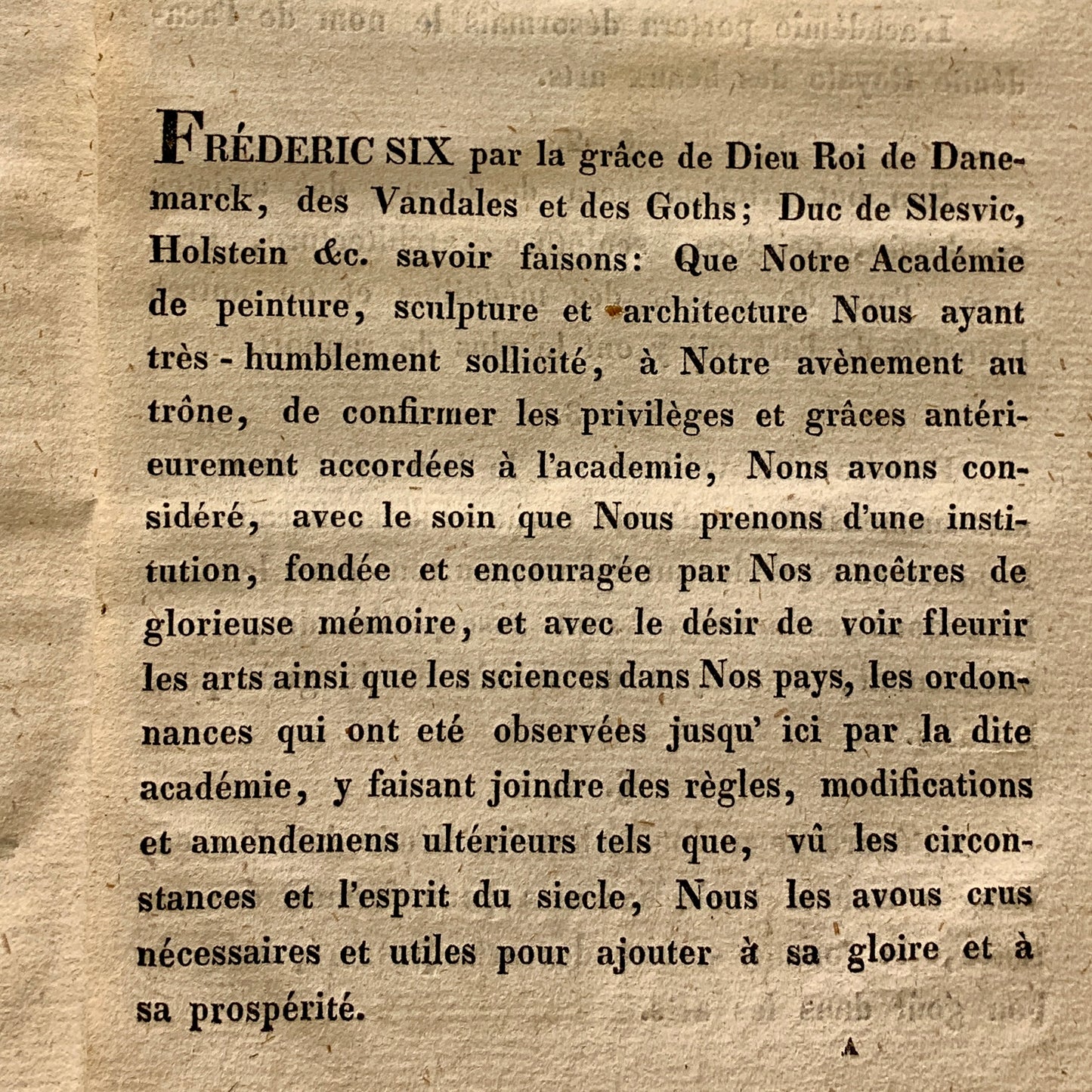 Kgl. Akademie. Antik privilegie hæfte fra 1814. På fransk. 1.Udgave, 1.Oplag.
