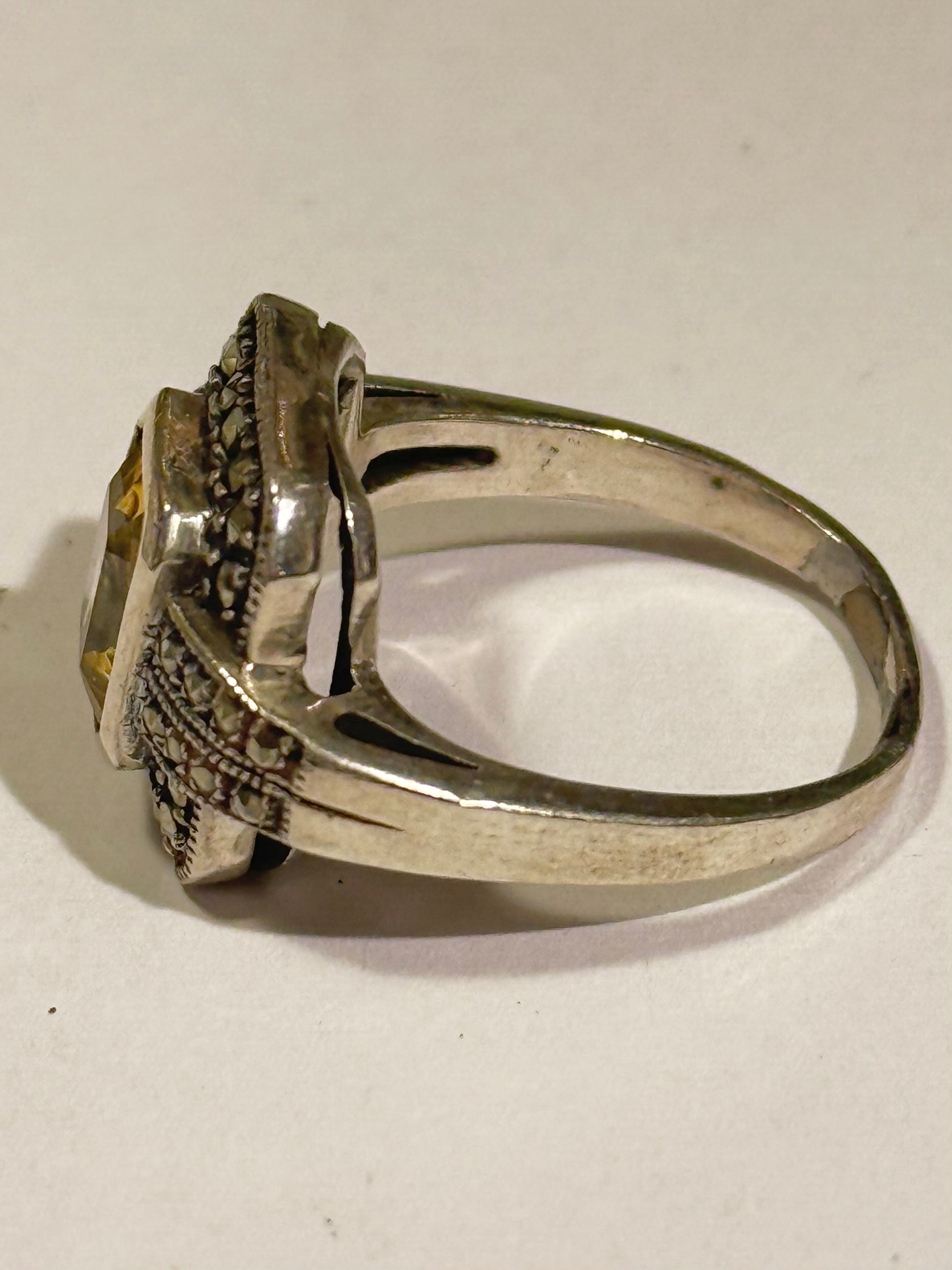 Art deco citrin, pyrit & sølv ring, fra 1930érne