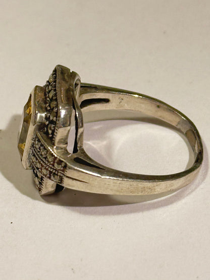 Art deco citrin, pyrit & sølv ring, fra 1930érne