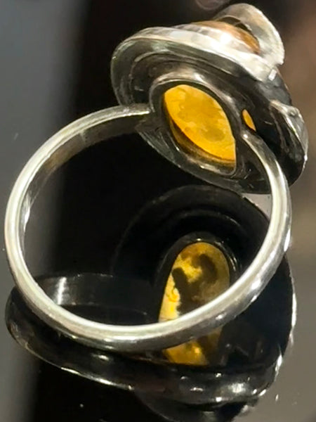Vintage sterling sølv & rav ring.