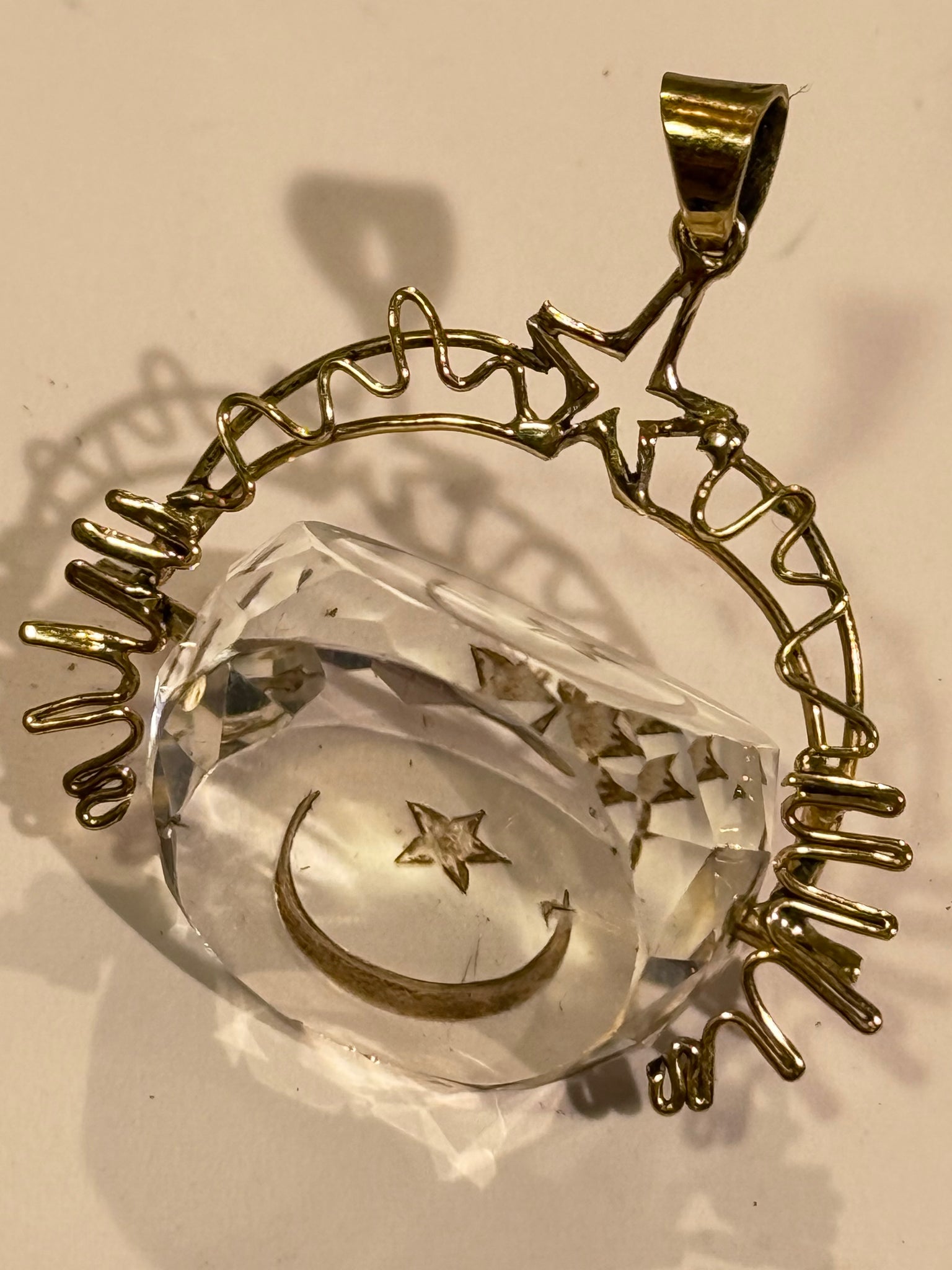 Antik 18K.Guld spinning GOB moon star pendant