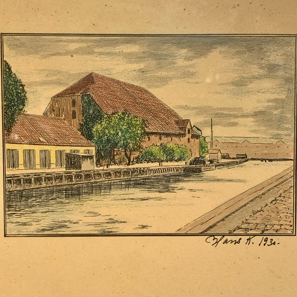 Ældre tegning, Kongens bryghus, signeret, fra 1930.