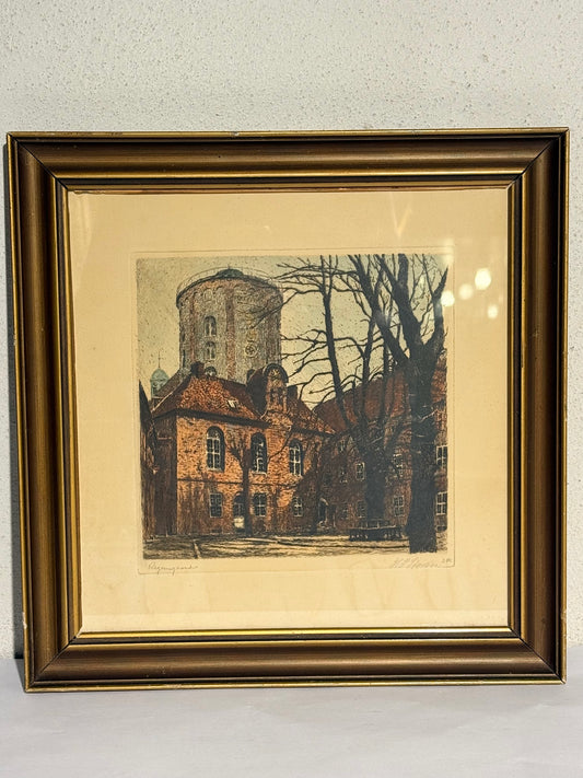 Hans Peter Storm (f.1878-1941.)Koloreret radering af Regensgaarden, København. Start 20.Årh