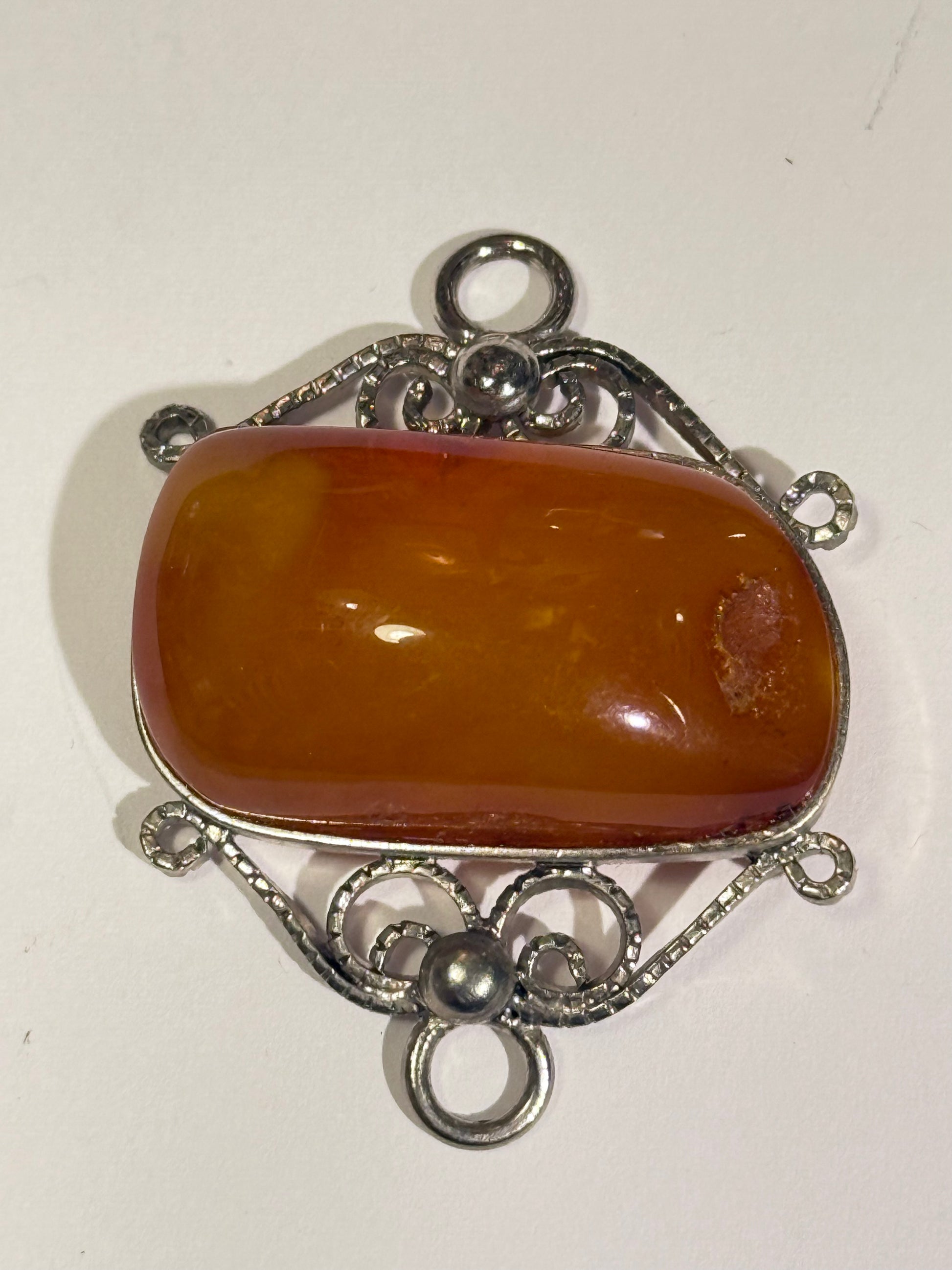 Antik Rav og sølv vedhæng. Start 1900 tallet