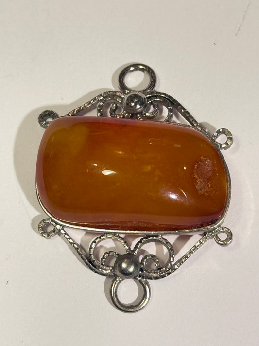 Antik Rav og sølv vedhæng. Start 1900 tallet