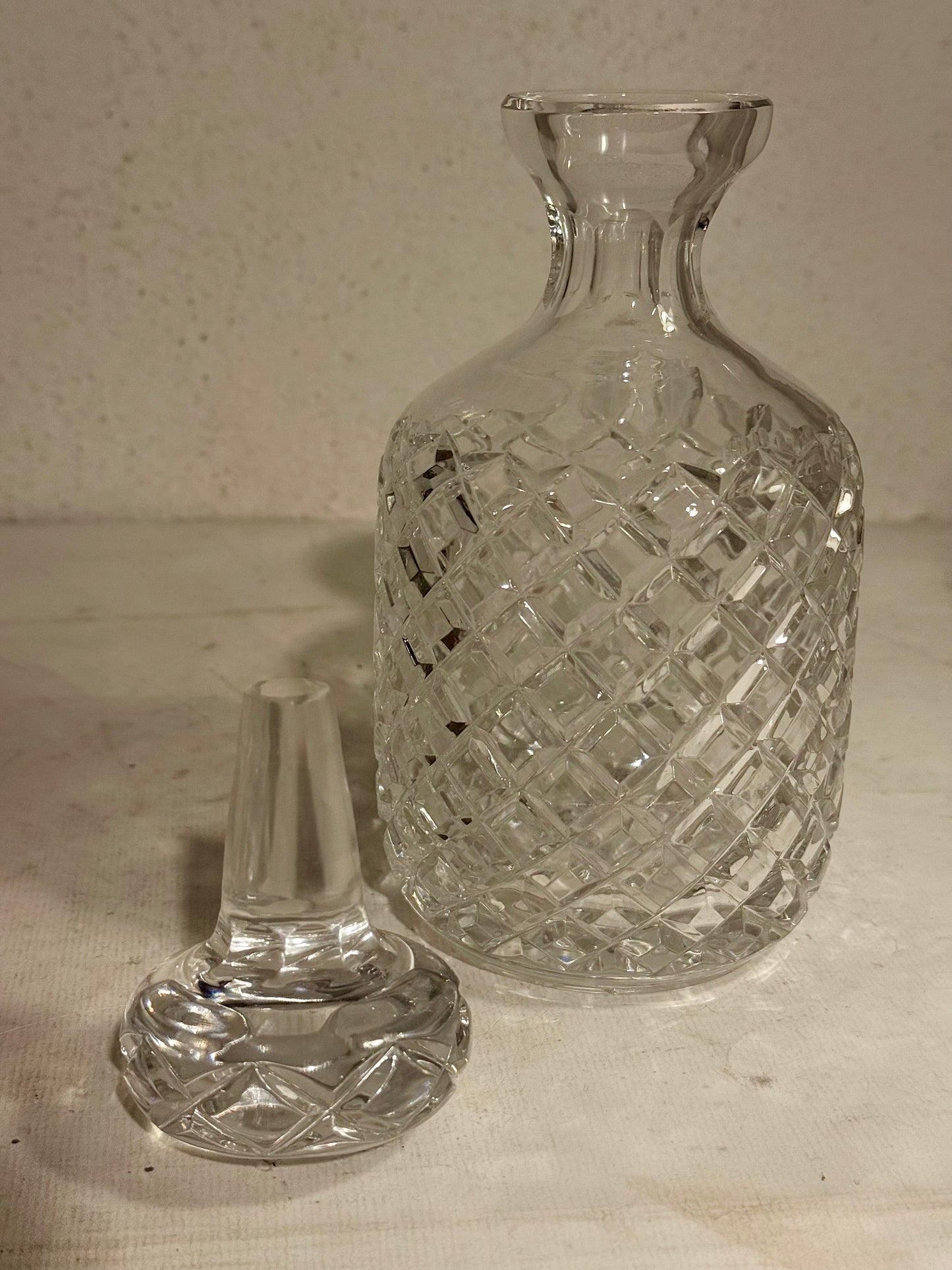 Vintage glass whiskey decanter from the mid-20th century