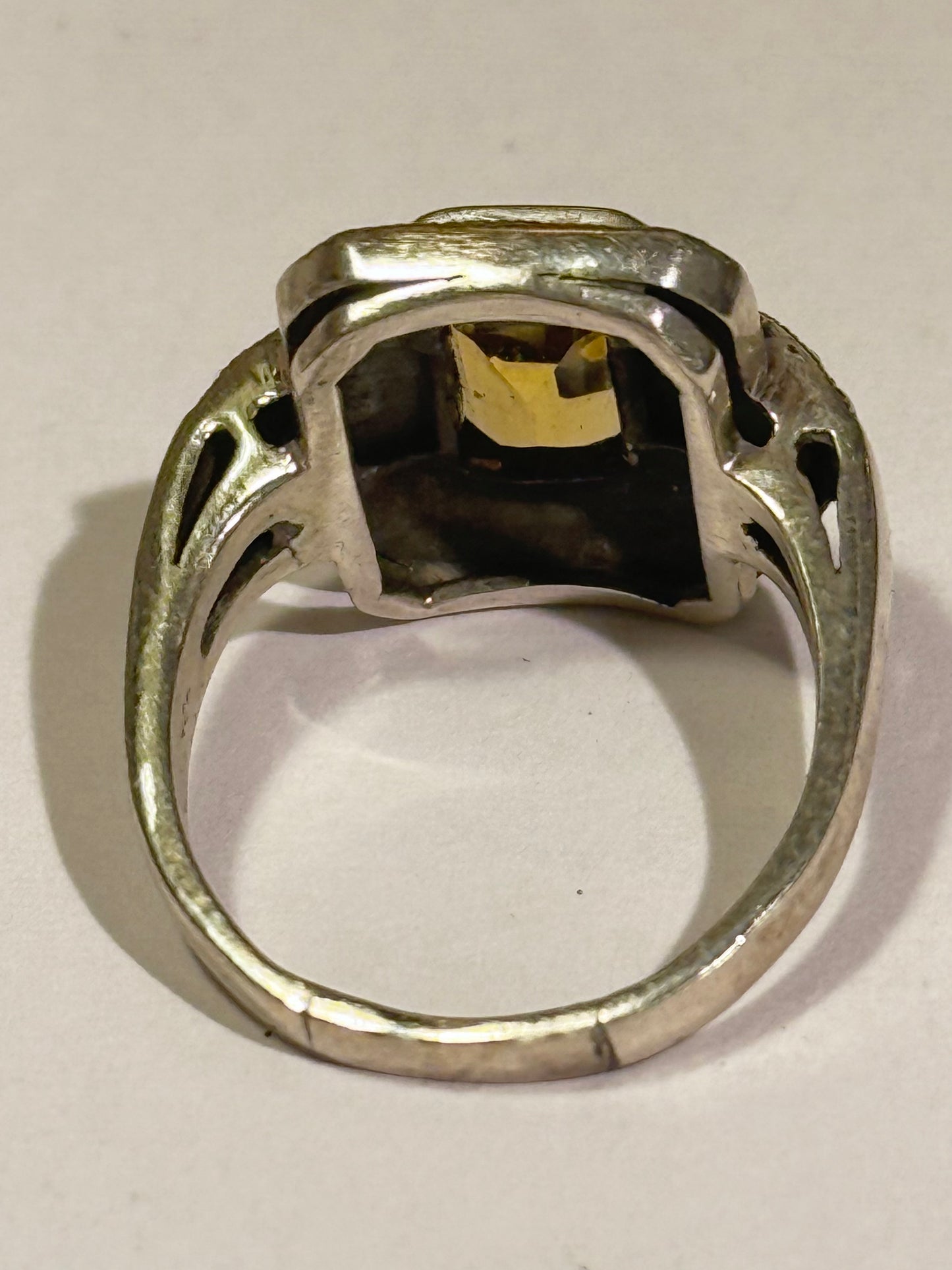 Art deco citrin, pyrit & sølv ring, fra 1930érne