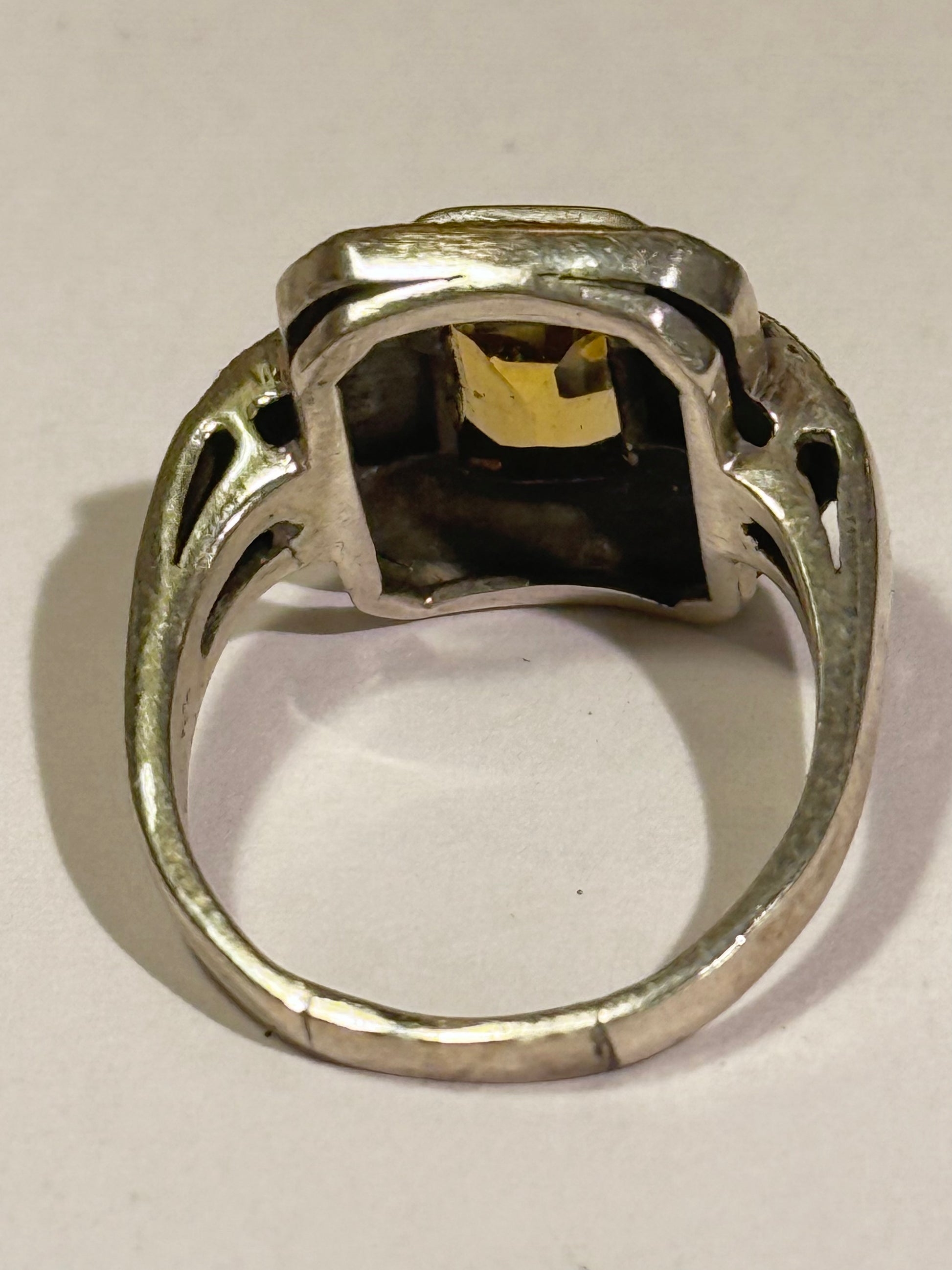 Art deco citrin, pyrit & sølv ring, fra 1930érne