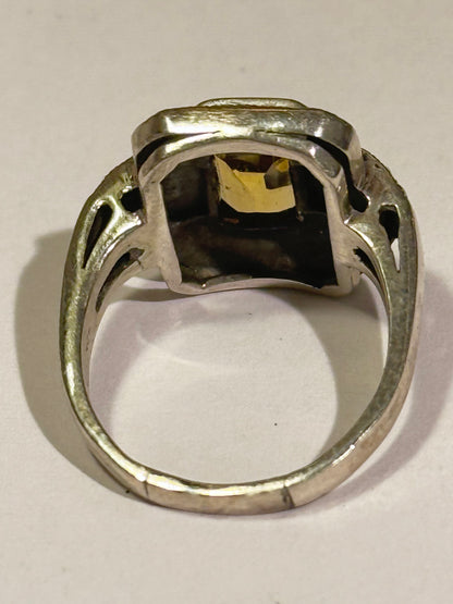 Art deco citrin, pyrit & sølv ring, fra 1930érne