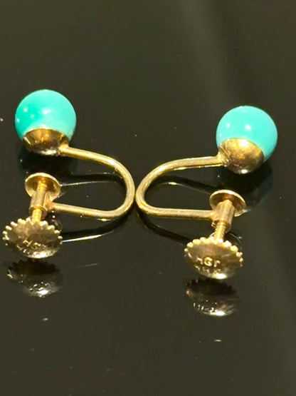 Hugo Grün (1918-1985) Vintage 14K Gold earrings with turquoise beads.