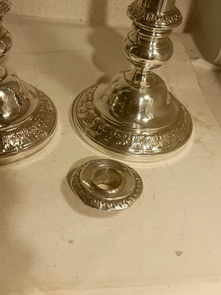 Antique candlesticks from the mid-19th century. In silver-plated copper.