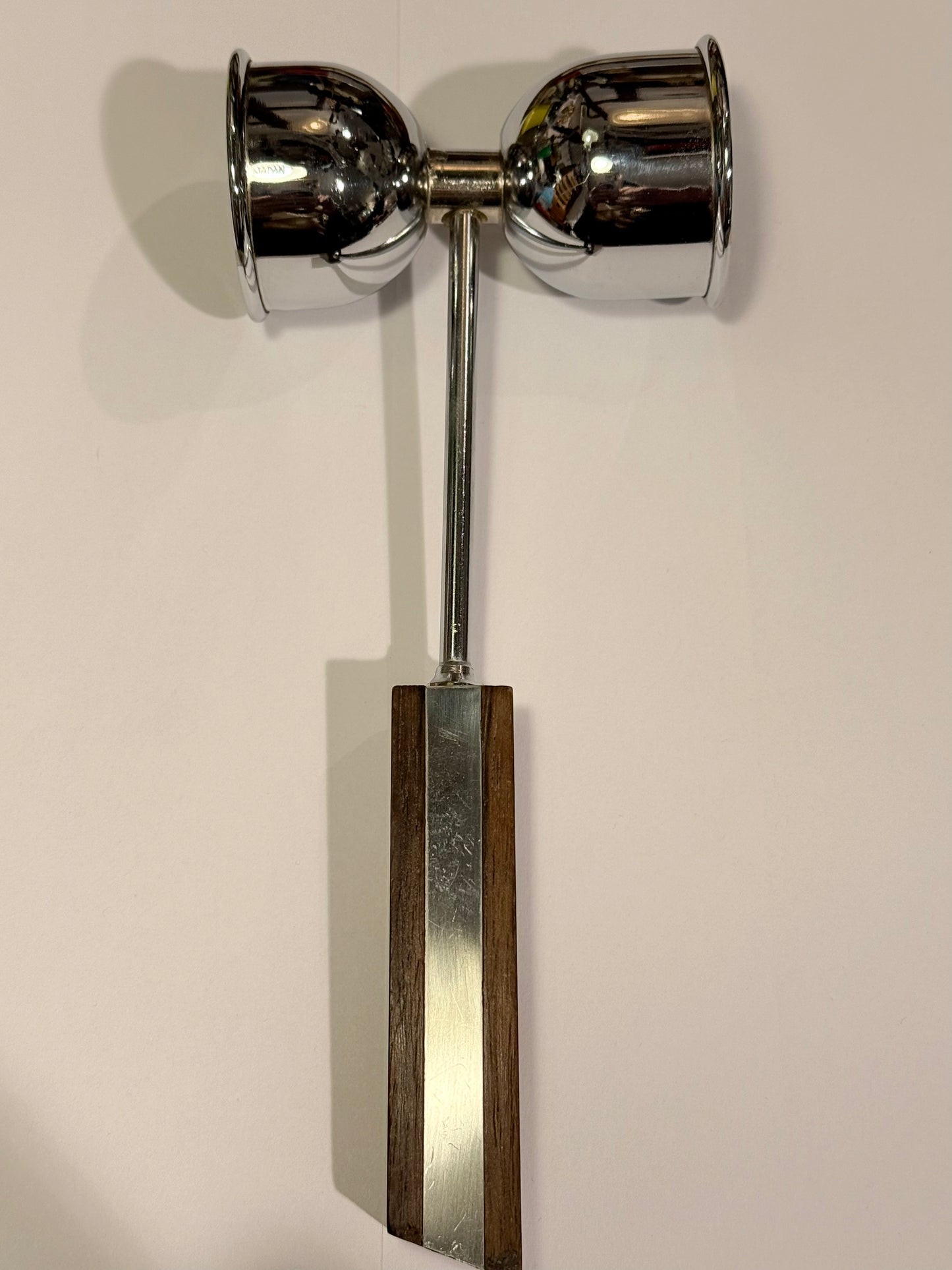 Vintage dobbelt cocktail målebæger i stål & palisander