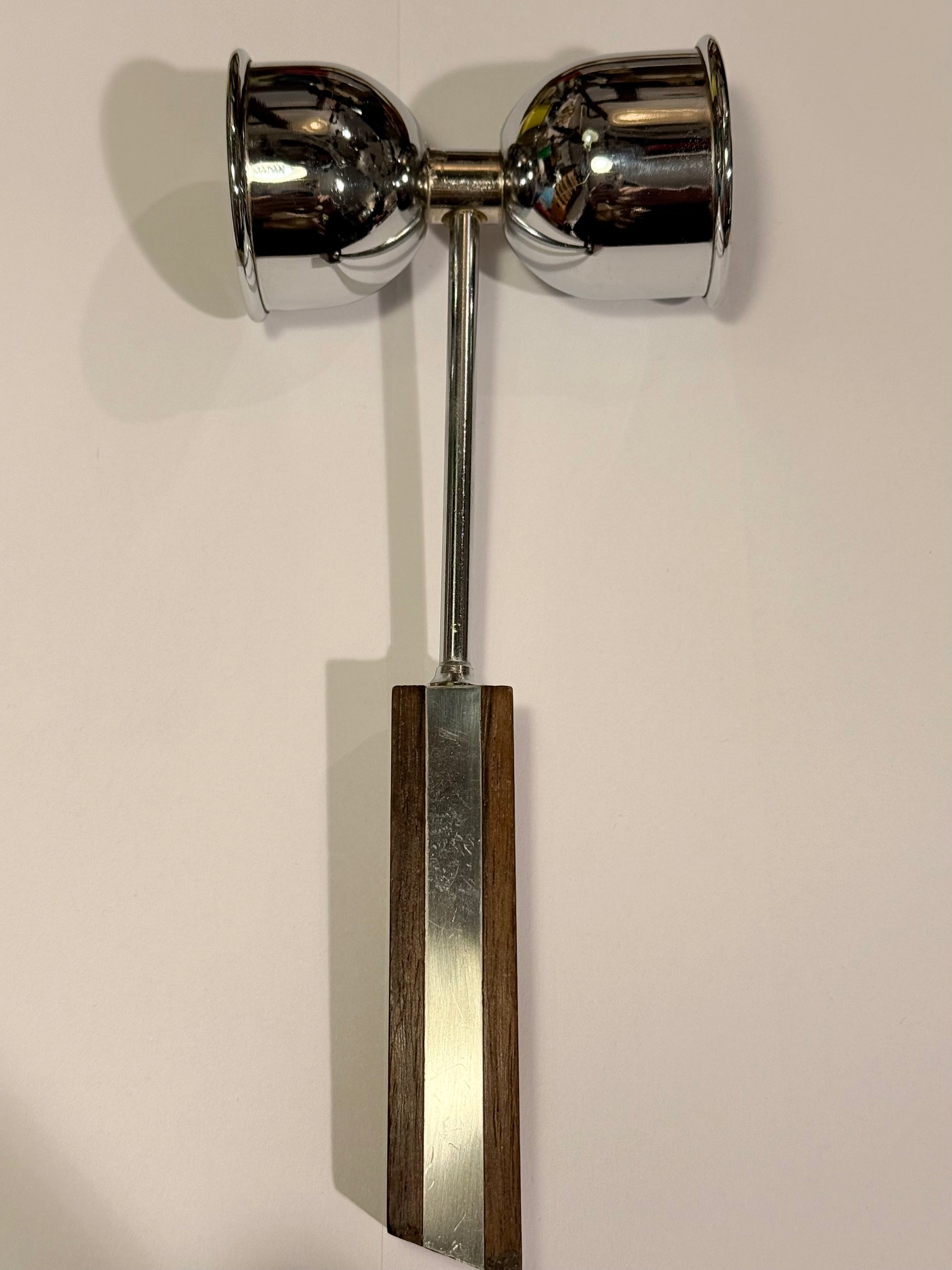 Vintage dobbelt cocktail målebæger i stål & palisander