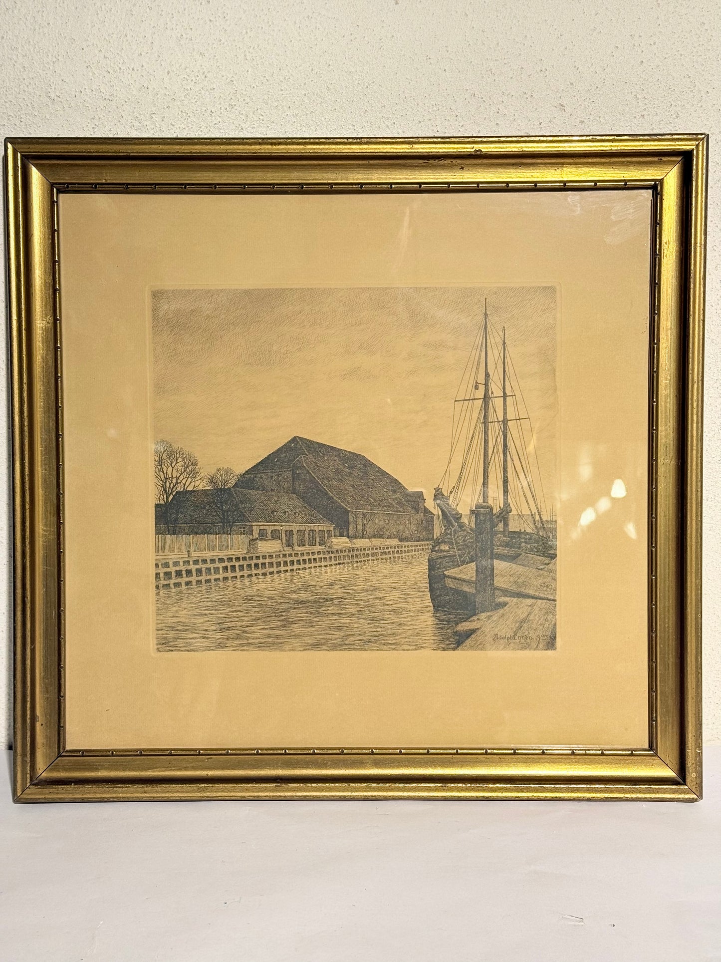 Lithograph by Adolf Larsen (b. 1856-1942) from Frederiksholms Canal, Copenhagen, 1925
