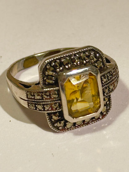Art deco citrin, pyrit & sølv ring, fra 1930érne