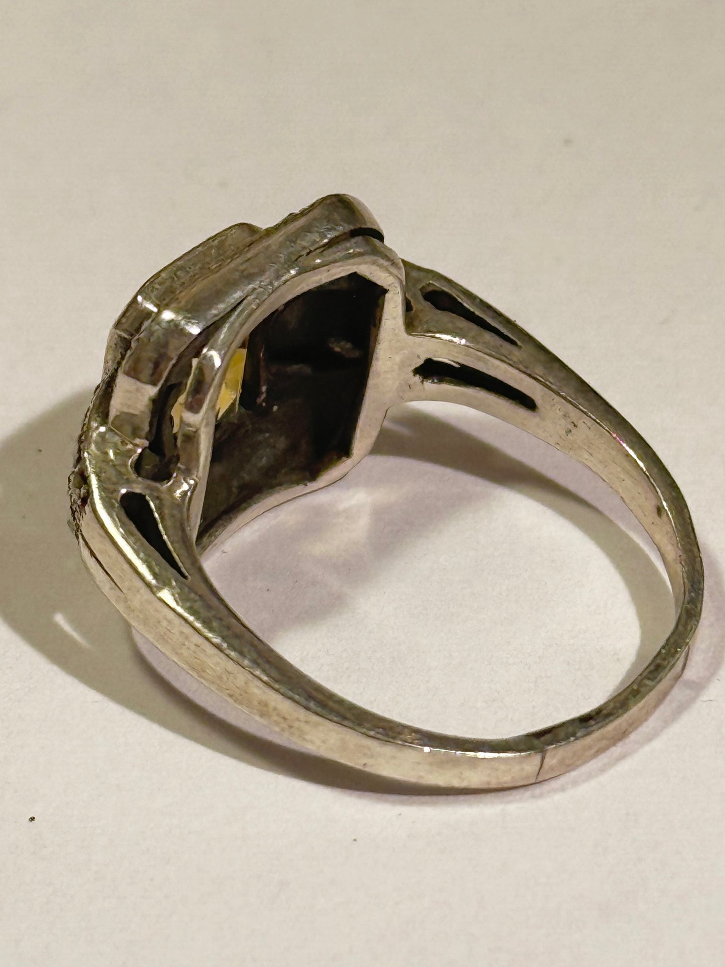 Art deco citrin, pyrit & sølv ring, fra 1930érne