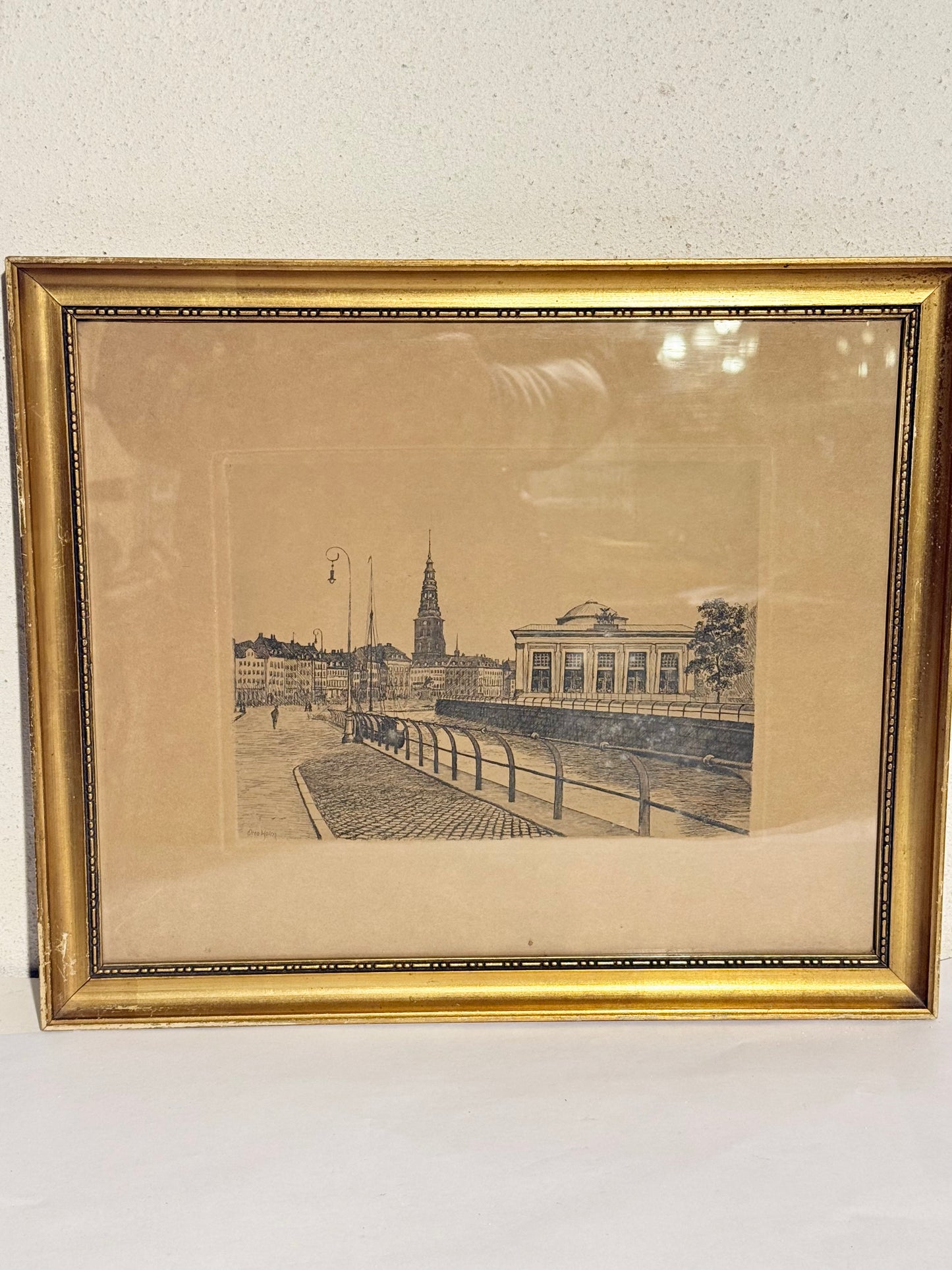 Otto Holm (f.1879-1966) Radering fra Gl.Strand, Kbh. Fra start 1900 tallet