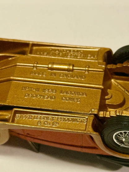 Vintage Lesney Matchbox 1928 Lagonda drophead metal bil, fra 1970érne.