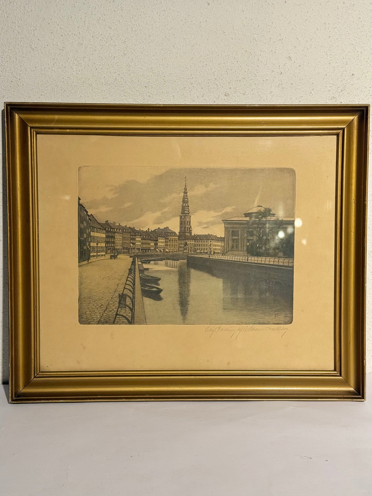 Anker Schouw Lundberg (f.1896-) radering fra Gl.Strand, Kbh. Fra 1933