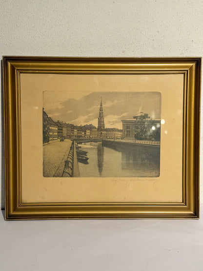 Anker Schouw Lundberg (f.1896-) radering fra Gl.Strand, Kbh. Fra 1933