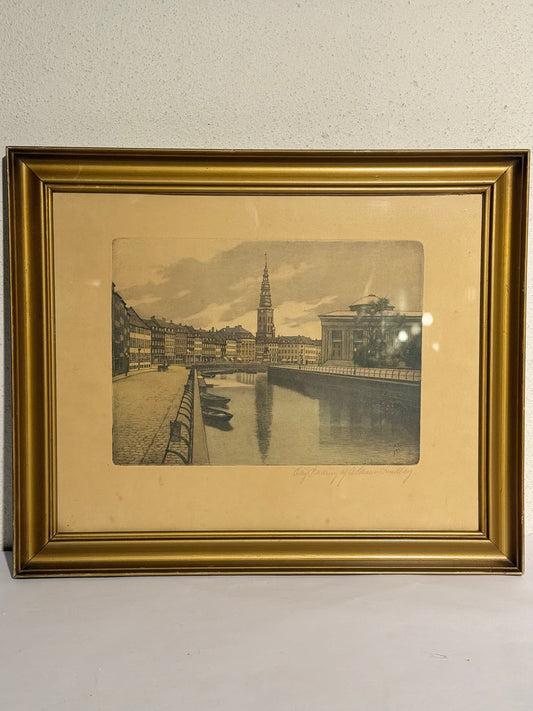 Anker Schouw Lundberg (f.1896-) radering fra Gl.Strand, Kbh. Fra 1933