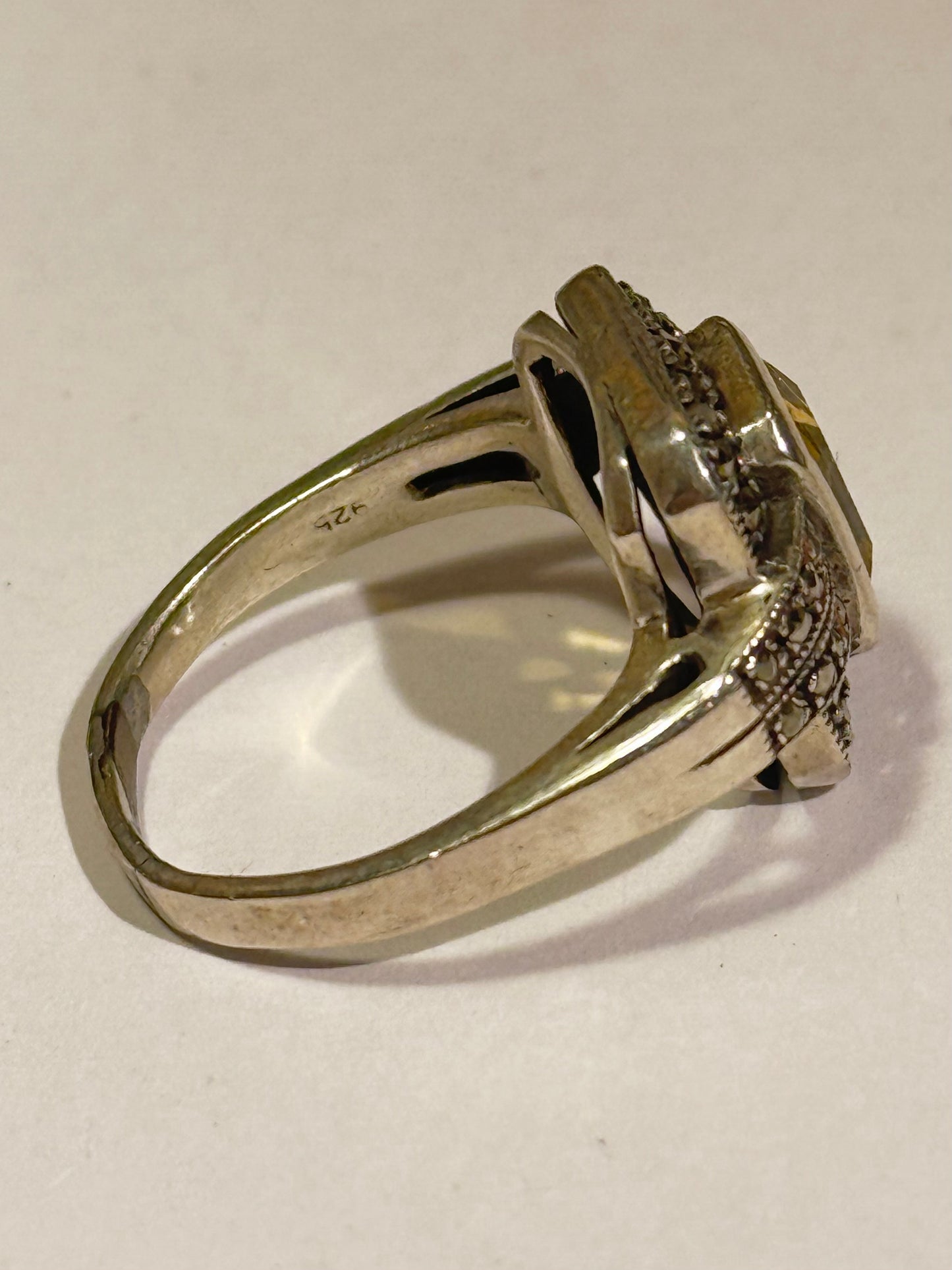 Art deco citrin, pyrit & sølv ring, fra 1930érne
