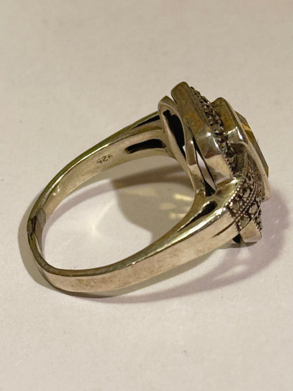 Art deco citrin, pyrit & sølv ring, fra 1930érne