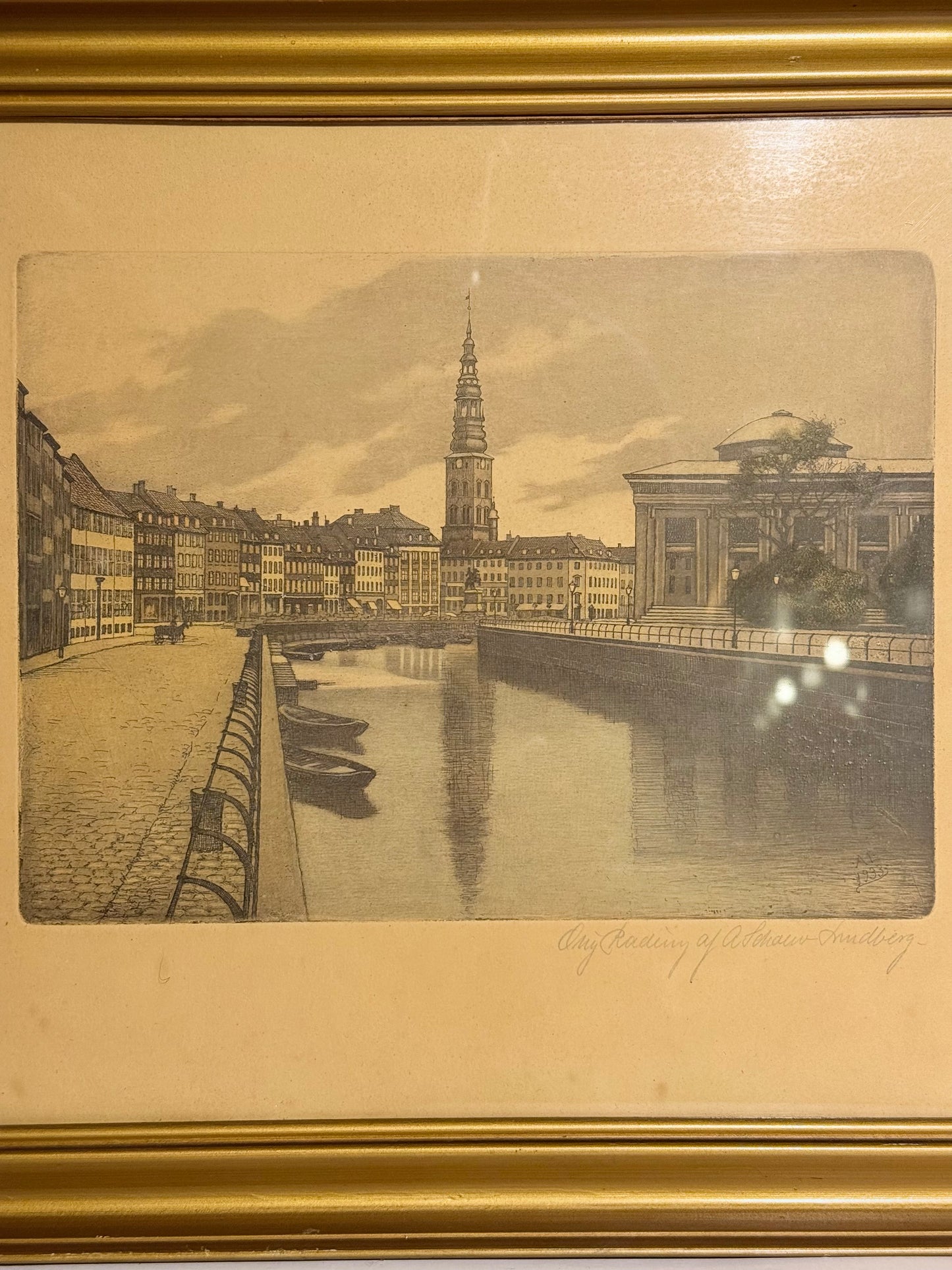 Anker Schouw Lundberg (f.1896-) radering fra Gl.Strand, Kbh. Fra 1933