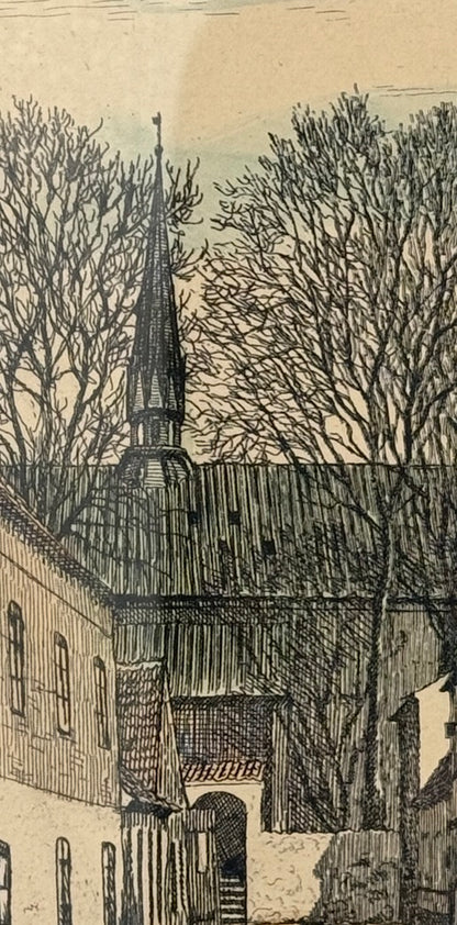 Et vintage billede af Horsens kirkegård, tegnet af Otto Holm (f.1879-1966.). Fra 1920'erne