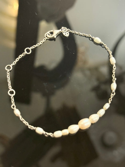 Vintage ægte perle & sterling sølv armbånd